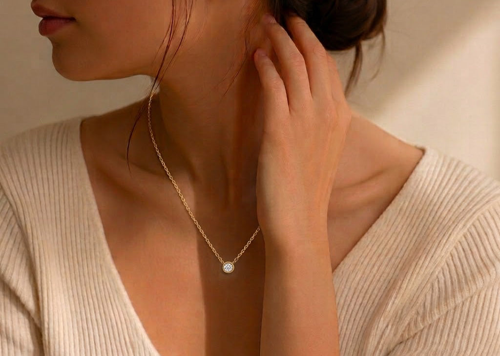 Moissanite Solitaire Bezel Necklace 0.1 ct
