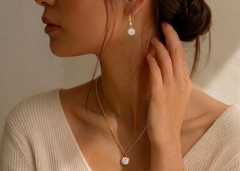 Round Bezel Pendant Earrings