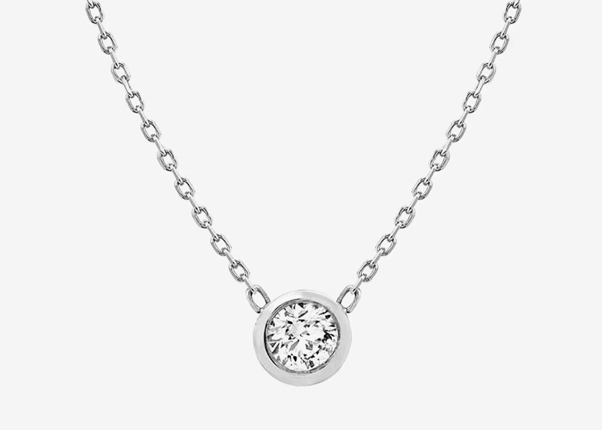 Moissanite Solitaire Bezel Necklace 0.1 ct